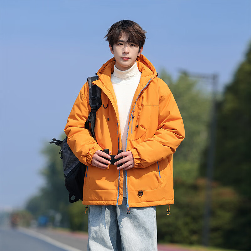 真维斯户外运动情侣款棉衣款冲锋衣棉服男青年防风保暖连帽加棉外套 黑色 【棉衣】 3XL