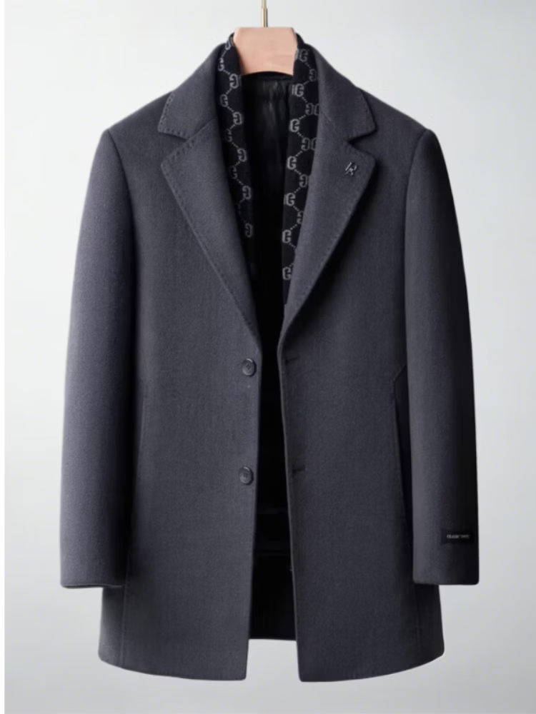 LILANG利郎冬季羽绒内胆双面呢大衣男羊绒中长款羊毛呢子外套毛呢厚 黑色 4XL 195