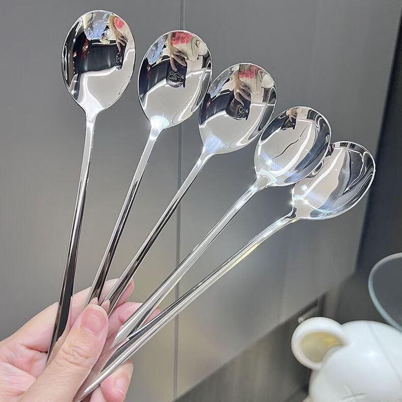 咏夏316不锈钢勺子家用椭圆勺成人长柄吃饭韩式汤匙调羹成人长柄316 特厚大号 优质316钢材10支