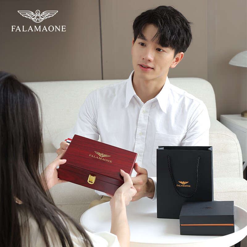 FALAMAONE真皮男士钱包长款钱夹轻奢商务手拿包生日礼物送男友老公父亲兄弟 QB206/时尚印花【专柜礼盒】 代写贺卡打印照片联系客服