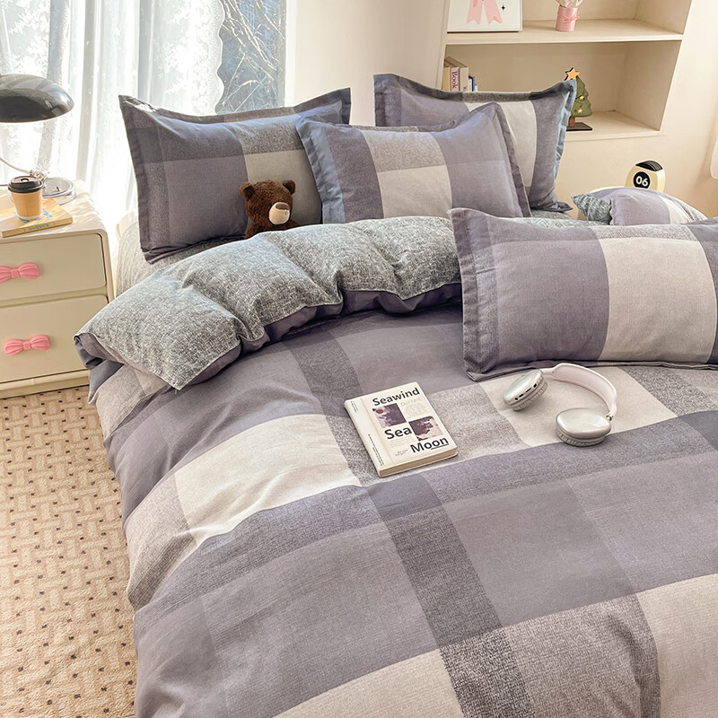 雅鹿小清新碎花四件套活性印花床单被套枕套淑女学生宿舍三件套被罩 文森格 2.0m四件套 床单款 （被套200*230cm）