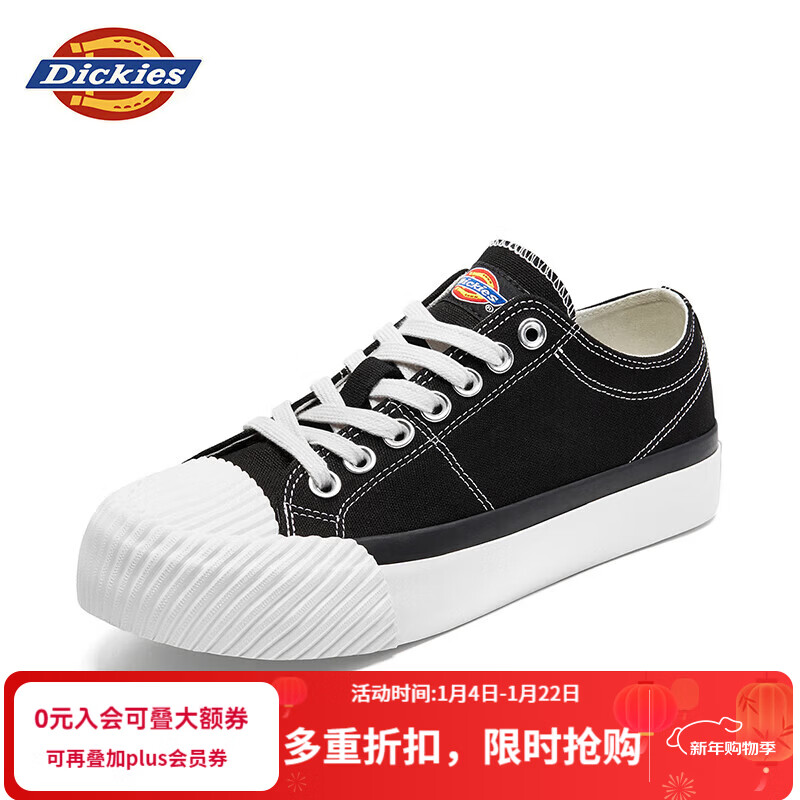 Dickies帆布鞋男低帮情侣鞋潮流休闲鞋板鞋学生男饼干鞋 黑色 38