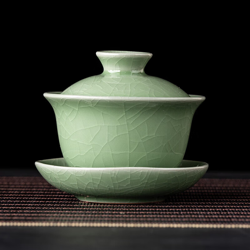 韵化【精选直发】汝窑三才盖碗开片铁线单个高档可养家用泡茶茶碗礼盒 哥窑绿-三才盖碗 京东折扣/优惠券