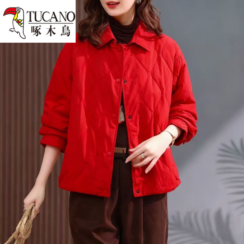 啄木鸟（TUCANO）纯色短款棉衣女2025秋冬新款气质文艺轻薄款棉袄休闲棉服夹棉外套 黄色 【616款面料】 2XL 【建议105-120斤】