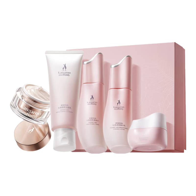 袋鼠妈妈光感透亮水乳霜套装准孕妇护肤品肌肤焕亮发光改善暗沉礼盒送女士 【5秒完妆】5件套含素颜霜