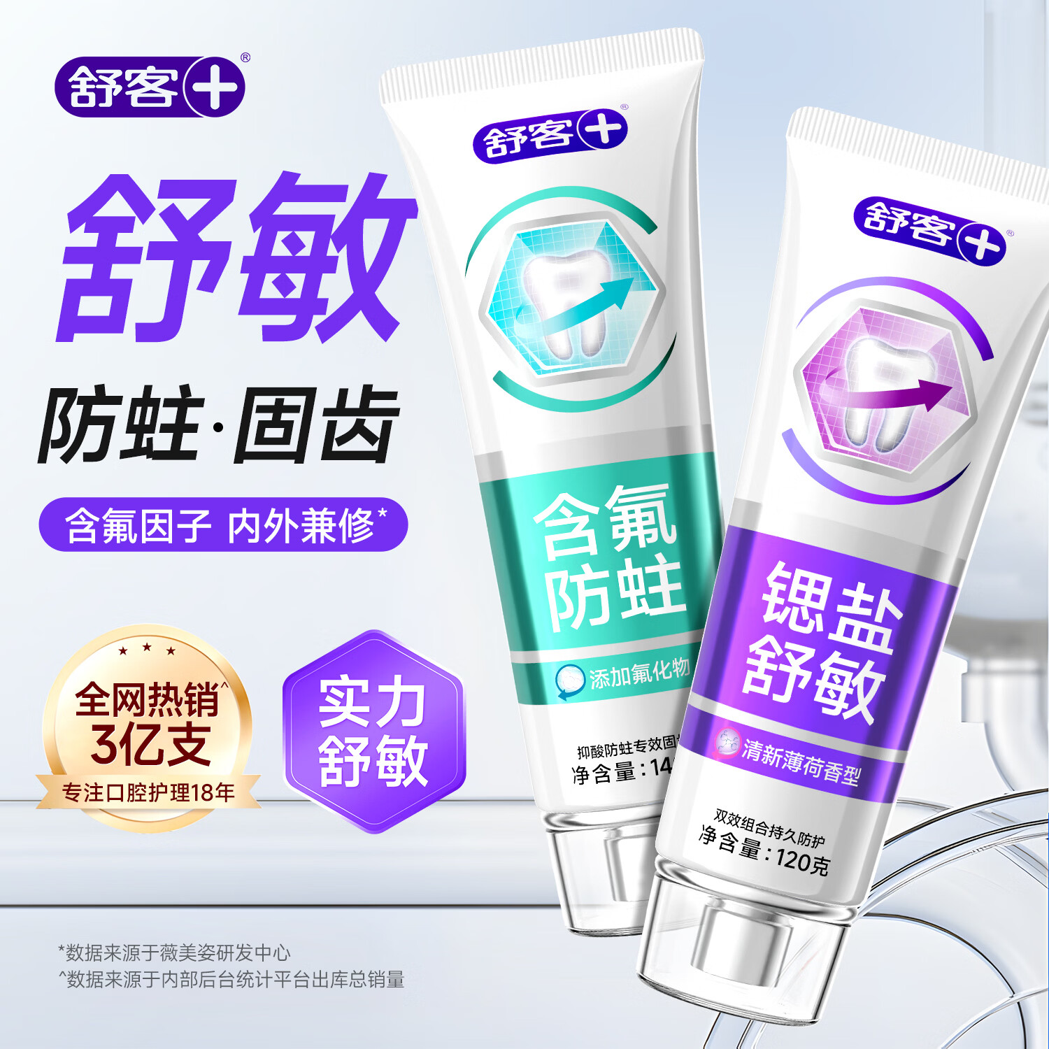 舒客牙膏氨基酸美白亮白去渍牙齿牙黄烟渍牙垢含氟护龈成人清新口气 舒客舒敏牙膏120g+防蛀140g