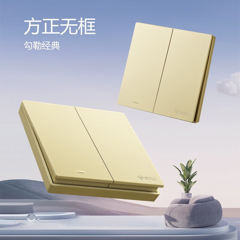 公牛（BULL）开关插座面板带USB网线86型墙面家用墙壁5孔空调电视G39香槟金 斜五孔 12101335