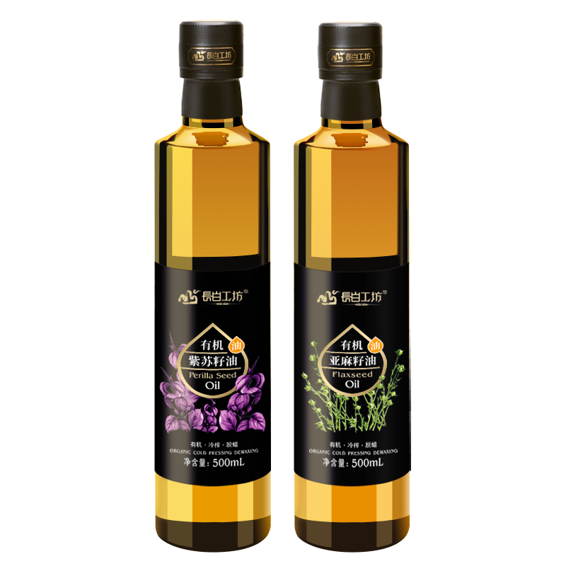 長白工坊 有機(jī)亞麻籽油紫蘇籽油 紫蘇油蘇子油亞麻仁油冷榨食用油 【組合裝】有機(jī)亞麻紫蘇籽油500ml*2瓶