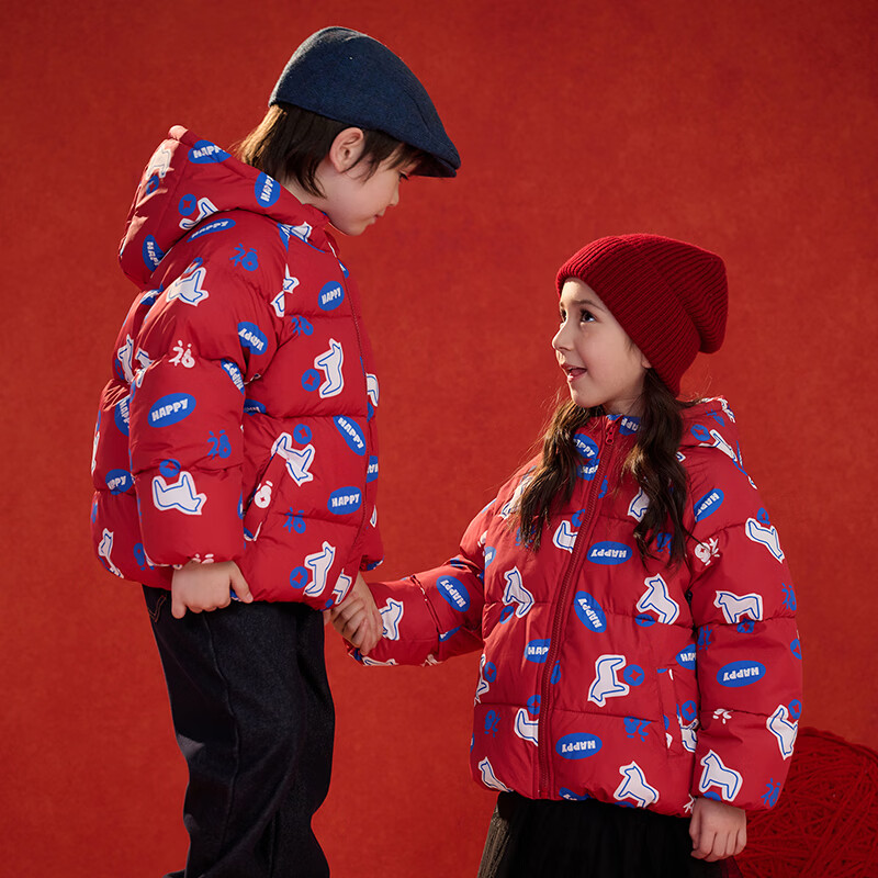 棉花堂（cottontown）【新年】棉花堂童装儿童红色棉服冬季新款连帽加厚棉袄拜年服外套 红色 140 140/68