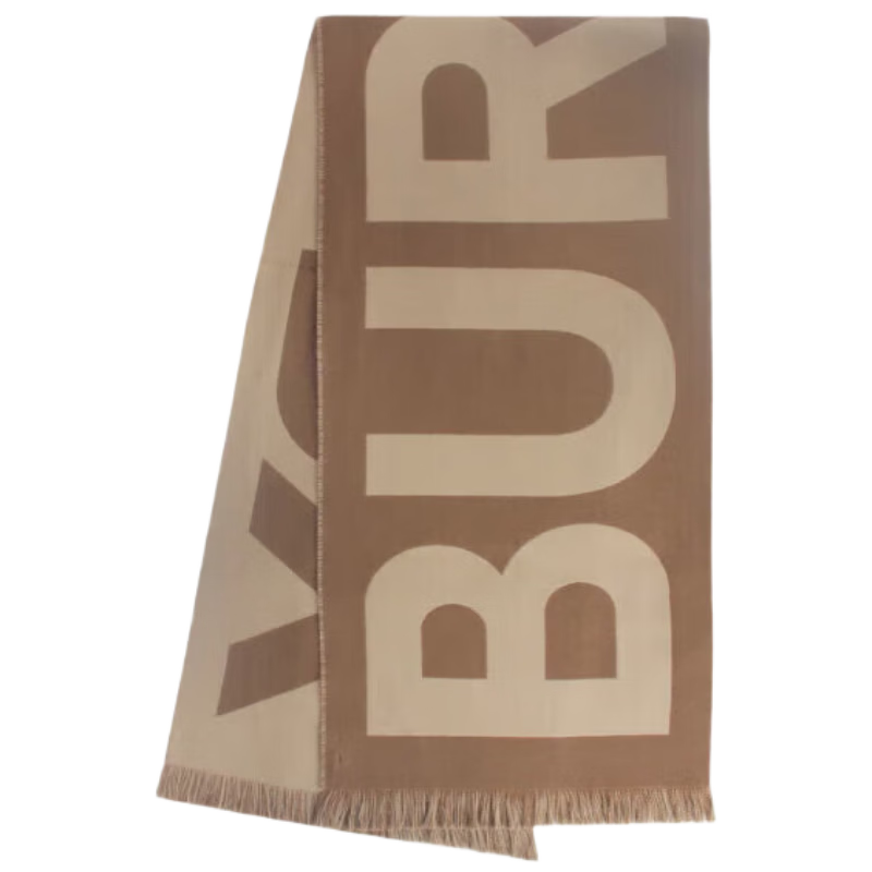 博柏利（BURBERRY）围巾男女通用款徽标羊毛提花绵羊毛保暖双面两用围巾8057148棕色