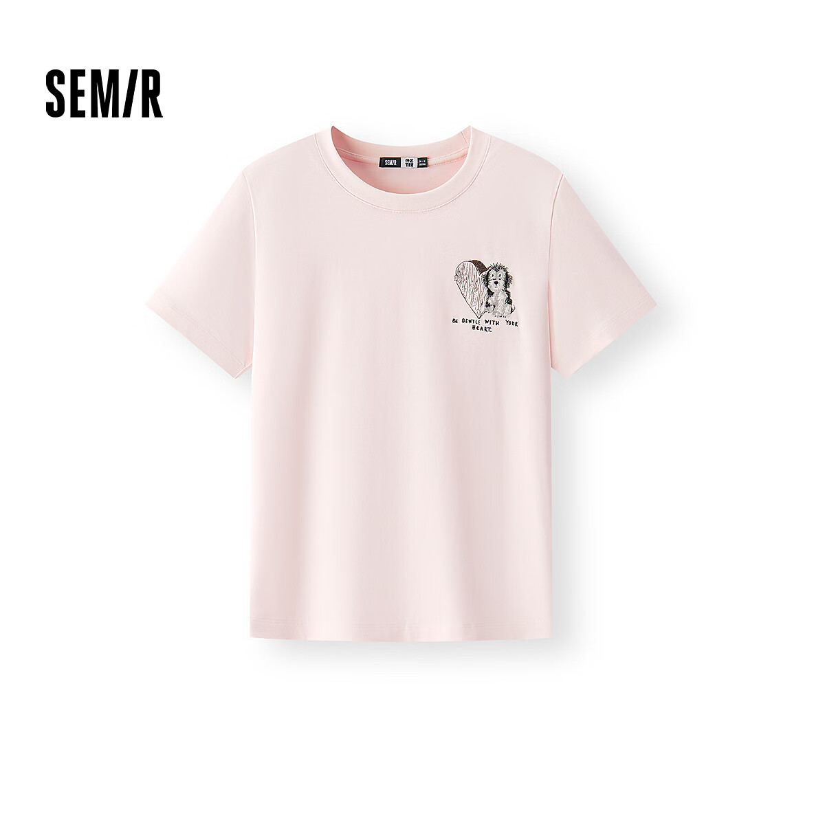 森马(Semir)短袖T恤女夏季小狗刺绣纯棉宽松衣服图案可爱休闲女生套头衫 粉红A61352 M