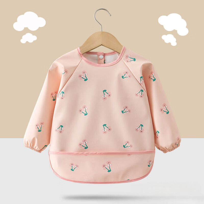 【直发】宝宝PU防水罩衣儿童吃饭围兜辅食反穿护衣幼儿园画画围裙 面包树 90码【建议73-85cm】