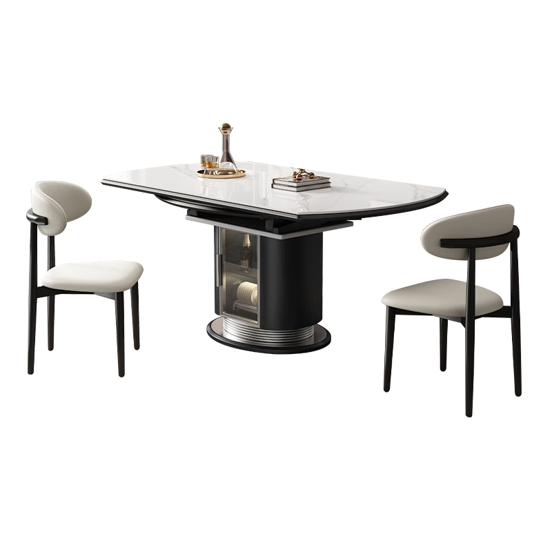 【京喜甄选】简约折叠加厚岩板餐桌可伸缩方圆两用储物餐桌家用桌 加购电磁炉 1.48米 带收纳空间