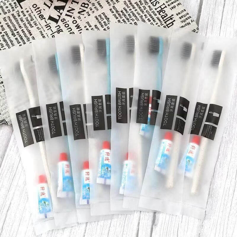 SWSR一次性牙刷带牙膏套装五星级酒店宾馆专用旅行套装洗漱用品独立装 混色竹炭秸秆牙刷【50套带牙膏 】 50支