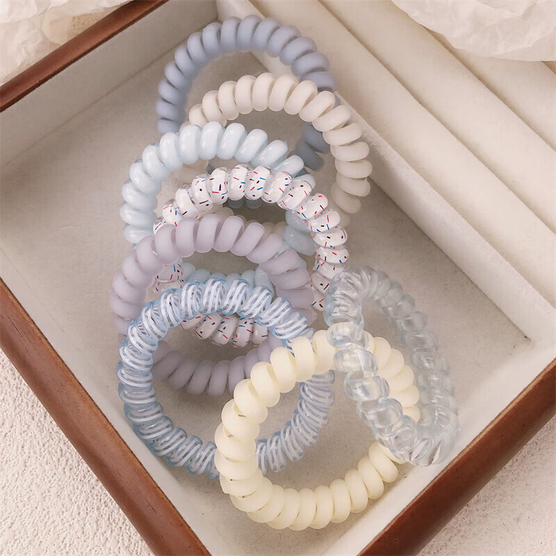 【精选品质】海盐蓝磨砂电话线发圈气质橡皮筋女头绳高弹力耐用无 02 透明浅蓝电话圈