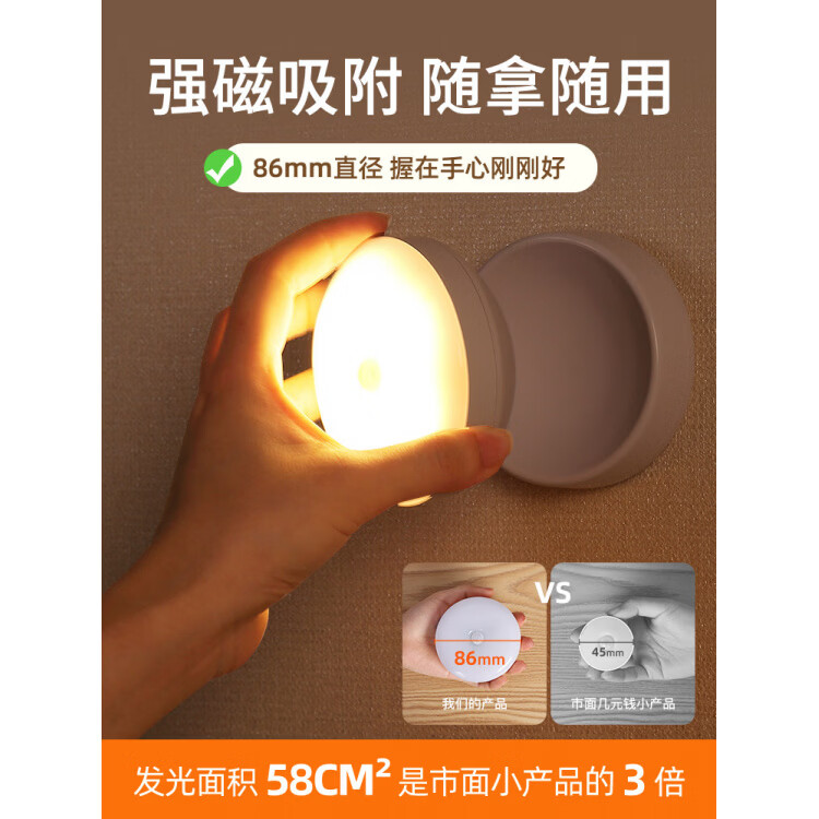 胖东来超市代购同款食品级316不锈钢电磁炉鸳鸯锅人来即亮夜间自 【1只】暖光86mm感应【大容量电池】