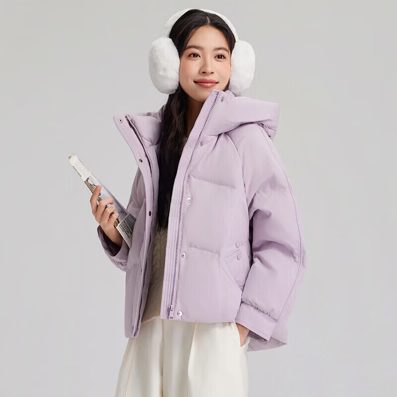 【京东直采】轻潮锁温短款羽绒服女潮流休闲风韩版款小个子 米色 S (160) 80-110斤