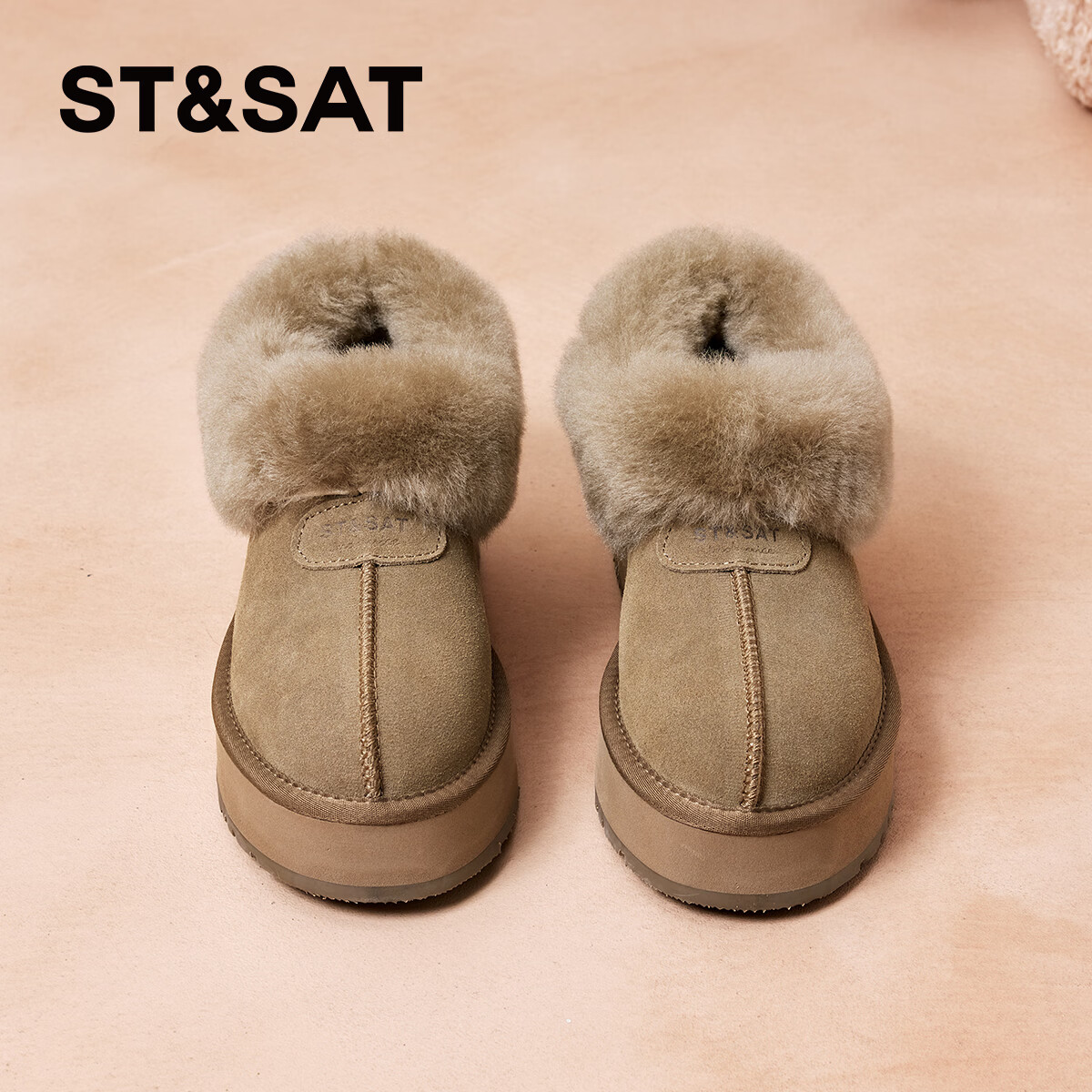 星期六厚底雪地靴女款2025新款秋冬季加绒加厚棉鞋巨好看保暖毛毛面包鞋 棕色 【超暖绒毛】跟高4cm 35