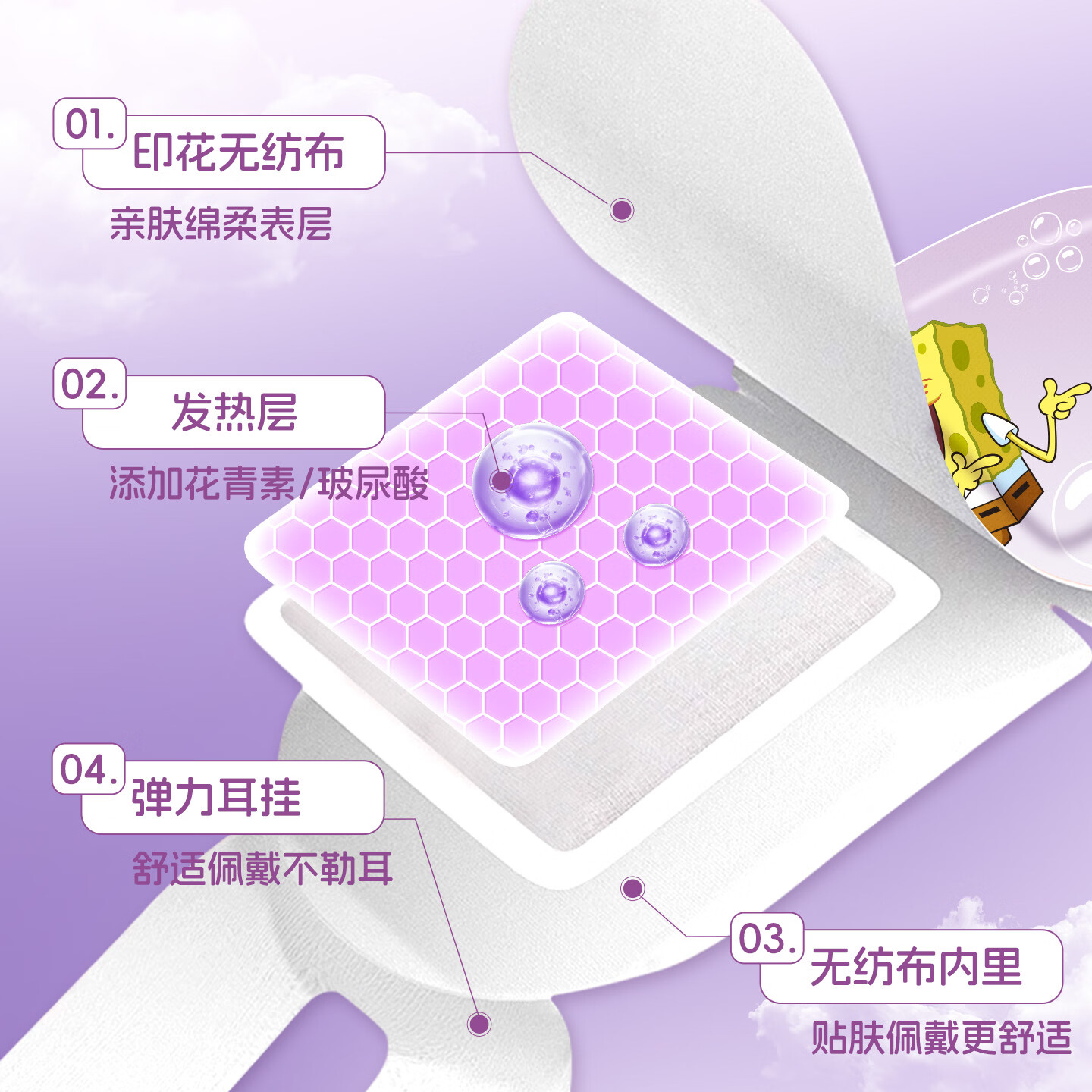 米卡博海绵宝宝联名蒸汽眼罩缓和眼疲劳加热遮光睡眠自发热眼罩男女通用 30片【玻尿酸+花青素】