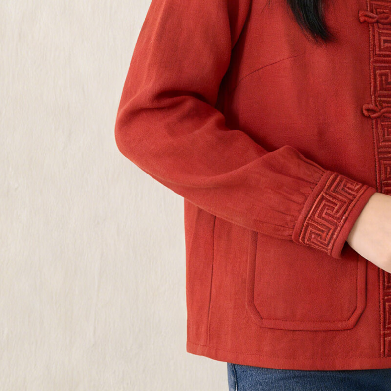 子牧棉麻2025秋装 女小香风针织外套新中式国风盘扣上衣开衫5589 红色 均码 (建议95-140斤) 子牧棉麻2025秋装 女小香风针织外套新中式国风盘扣上衣开衫5589 红色 均码 (建议95-140斤)