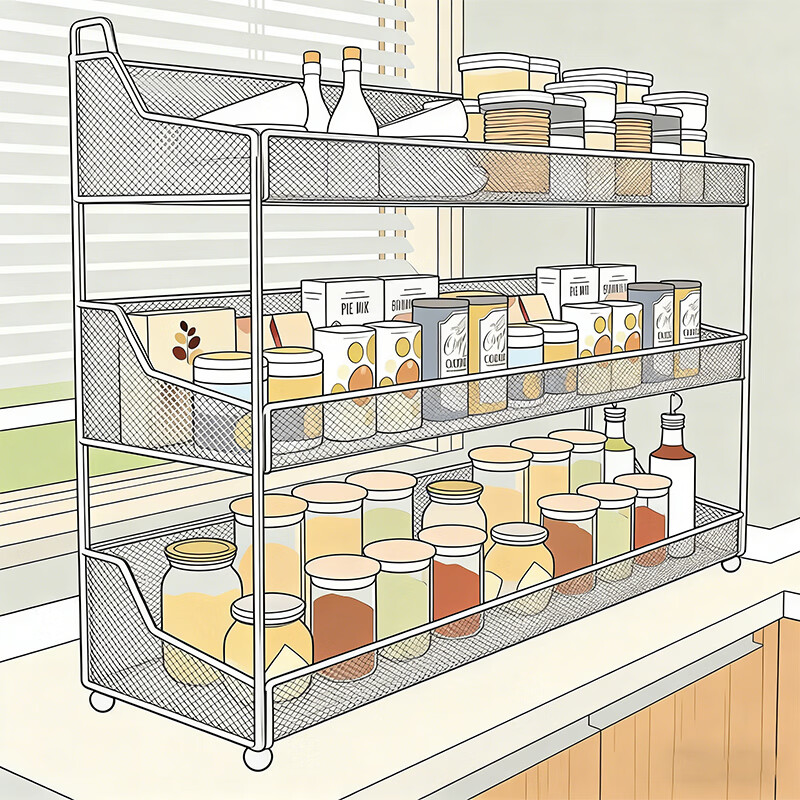 尔思家厨房调料置物架台面放油盐酱醋的架子调味品收纳家用多功能储物架 白色双层大号