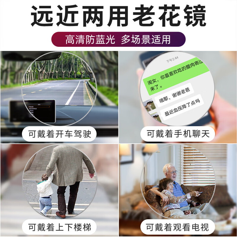 LZJV德国老花镜男款折叠眼镜高清防蓝光抗疲劳女士品牌老人 300度【远近两用】推荐66-70岁 【记忆钛】超清防蓝光