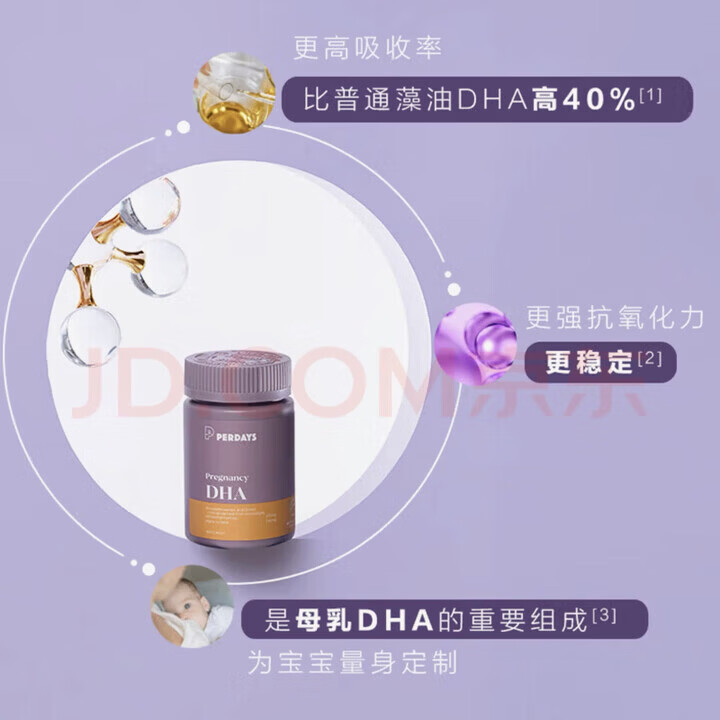 PERDAYS孕妇DHA备孕期孕期哺乳期SN-2专利dha藻油胶囊 60粒/瓶 Perdays孕