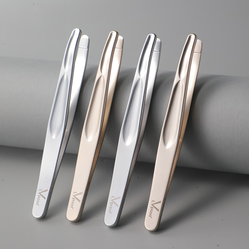 兮儿家用高精密胡须夹小镊子男士眉夹拔毛钳不锈钢夹胡须拔胡子家用 香槟金-平口眉夹【送收纳袋】