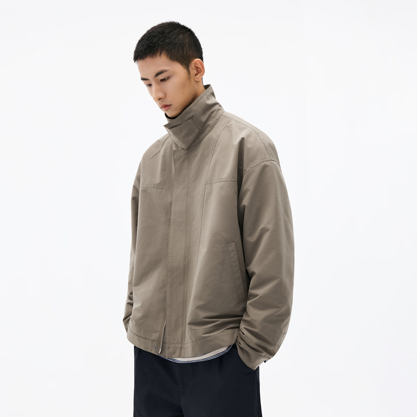 熊猫·本（ben.panda）工装立领夹克男防泼水户外休闲两用领外套2026新款 深卡其 L