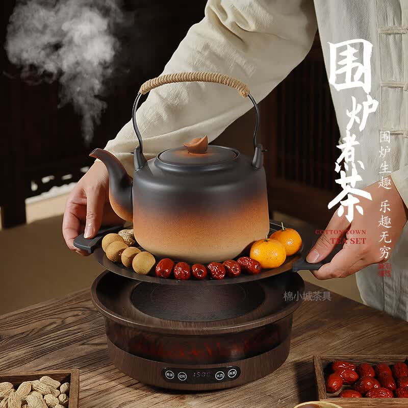 棉小城大容量烧水壶家用电陶炉陶壶煮茶香耐高温煤气灶明火提梁壶 单壶【900ml金钟提梁陶壶】