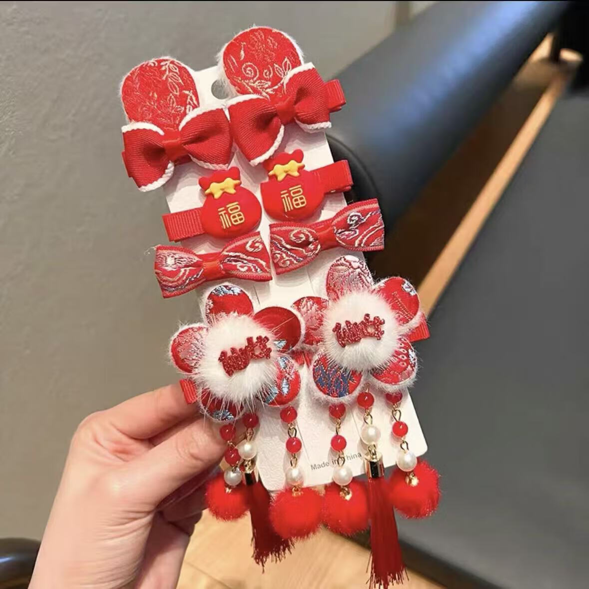 【严选百货】2025新年儿童发夹红色蝴蝶结宝宝刘海侧边夹女孩头饰 2套#绒毛蝴蝶+花朵仙女