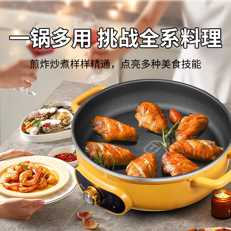 惠当家（Hui Dang Jia）电饼铛真钛电煎锅有钛0涂层不粘锅家庭用电煮锅多功能加厚水煎包锅烙饼锅煎饼机多用途平底锅 【真钛不粘电煎锅】34cm口径+1800w