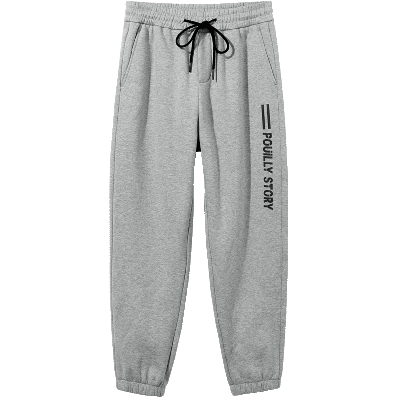 布衣传说休闲字母印花弹力舒适棉感一体绒加绒针织裤卫裤运动裤 麻灰 L