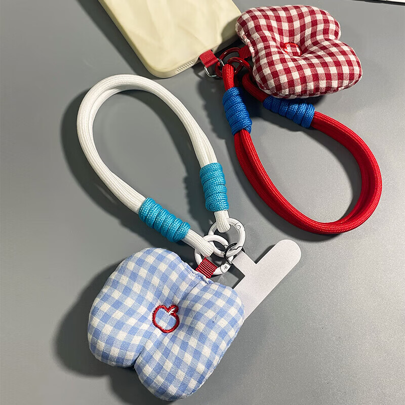 手机挂绳新年红短款绳格子挂件便携钥匙扣手机壳挂绳防丢手机链 【新年红】苹果方块挂绳+红色夹片+小吊绳