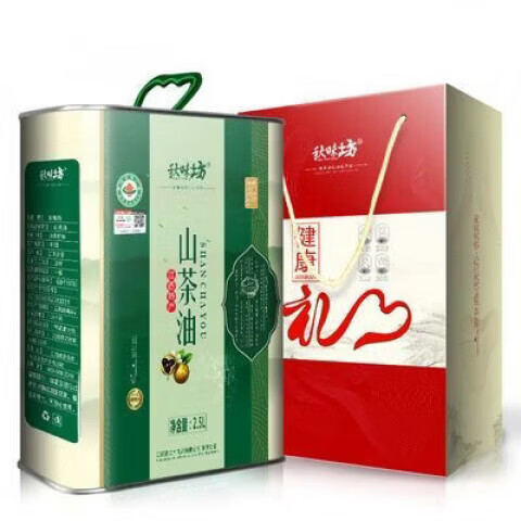 秋味坊（QIUWEIFANG）（QIUWEIFANG）有機(jī)山茶油2.5L冷榨一級(jí)山茶籽油 江西特產(chǎn)茶油桶 有機(jī)2.5L山茶油2配禮袋2