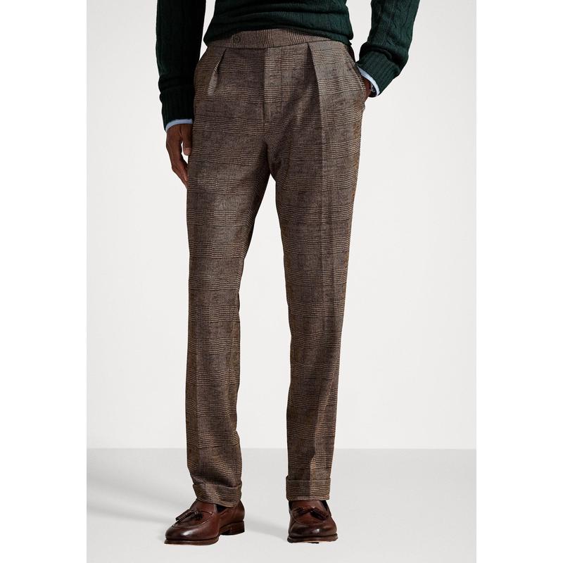 RALPH LAUREN 拉夫劳伦男士休闲裤舒适挺括格纹直筒办公通勤长裤百搭商务 brown/tan 均码 |36X32