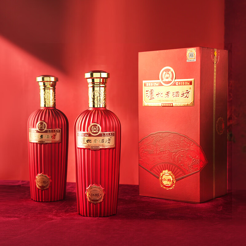 泸州老窖泸州老酒坊红耀 浓香型白酒 纯粮酿造【宴席用酒】 52度 500mL 2瓶  送礼袋