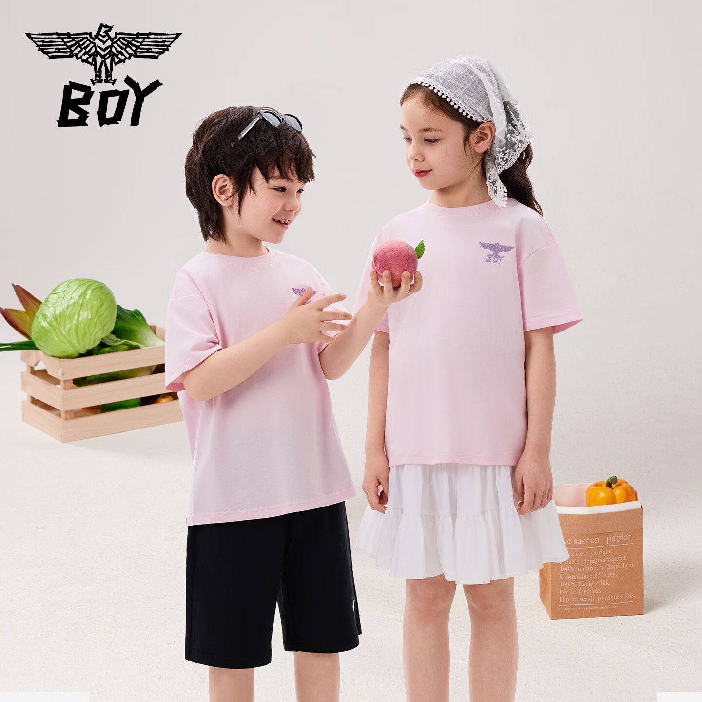 BOY JUNIOR春夏新款男童女童纯色短袖T恤夏季新款 白色 120