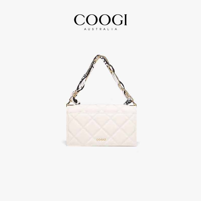 COOGI新款女士通勤單肩包感菱格斜挎包休閑輕奢小方包腋下包 米色_(標配一條肩帶)