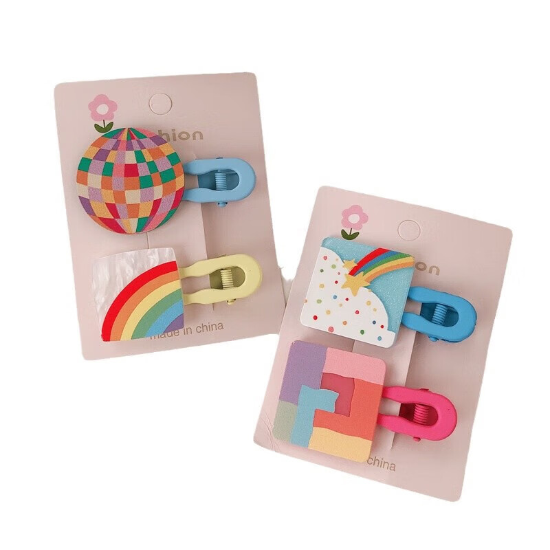 【甄选厂家】韩系儿童奶油糖果色印碎花格纹大号鸭嘴夹女童亲子喷 1 花朵兔子一对