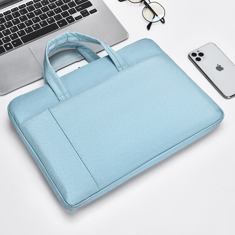 【严选百货】新款笔记本电脑包手提公文包男女商务通勤时尚百搭潮 小号浅蓝色