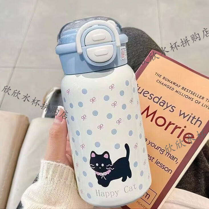 小猫保温杯女生 高颜值大容量316不锈钢学生可爱秋冬双饮吸管水杯 蓝色星球小猫保温杯500ml 京东折扣/优惠券