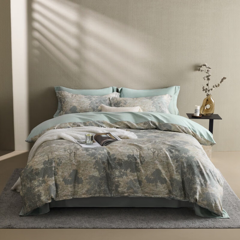 水星家纺床上四件套60支新疆长绒棉贡缎纯棉轻奢床单被套床上用品 枕畔森光 床单款 2.0m四件套