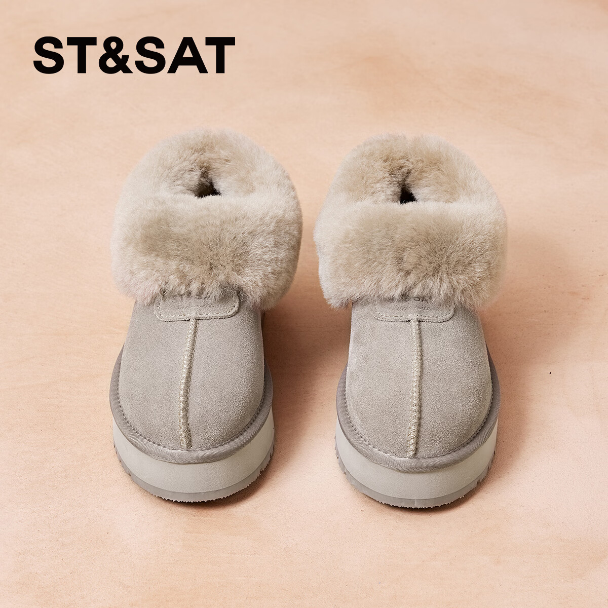 星期六厚底雪地靴女款2025新款秋冬季加绒加厚棉鞋巨好看保暖毛毛面包鞋 灰色 【超暖绒毛】跟高4cm 40