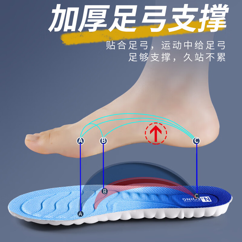 【精选】PU鞋垫超软久站足弓支撑加厚减震运动男女跑步军训休闲鞋 蓝色 35-36