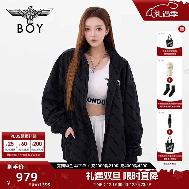 BOY LONDON春季男女同款宽松休闲潮牌满印简约立领夹克外套N23035 黑色 XS