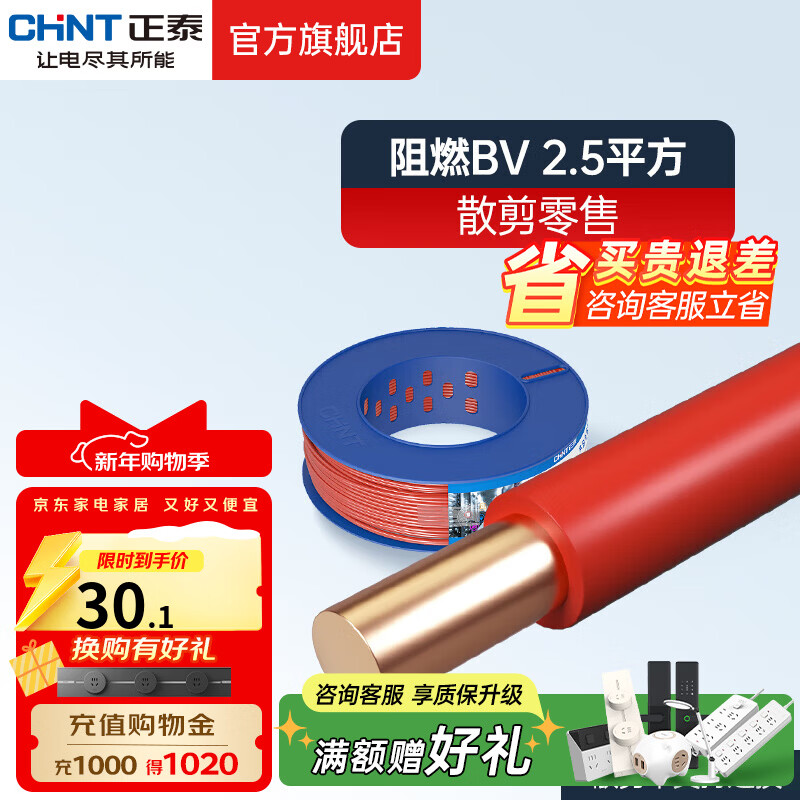 ��̩��CHNT�����ߵ��¼��ü�װӲ����ȼBVƽ����ͭо 10��ɢ����֧���˻� BV2.5��ɫ10�� 30.18Ԫ