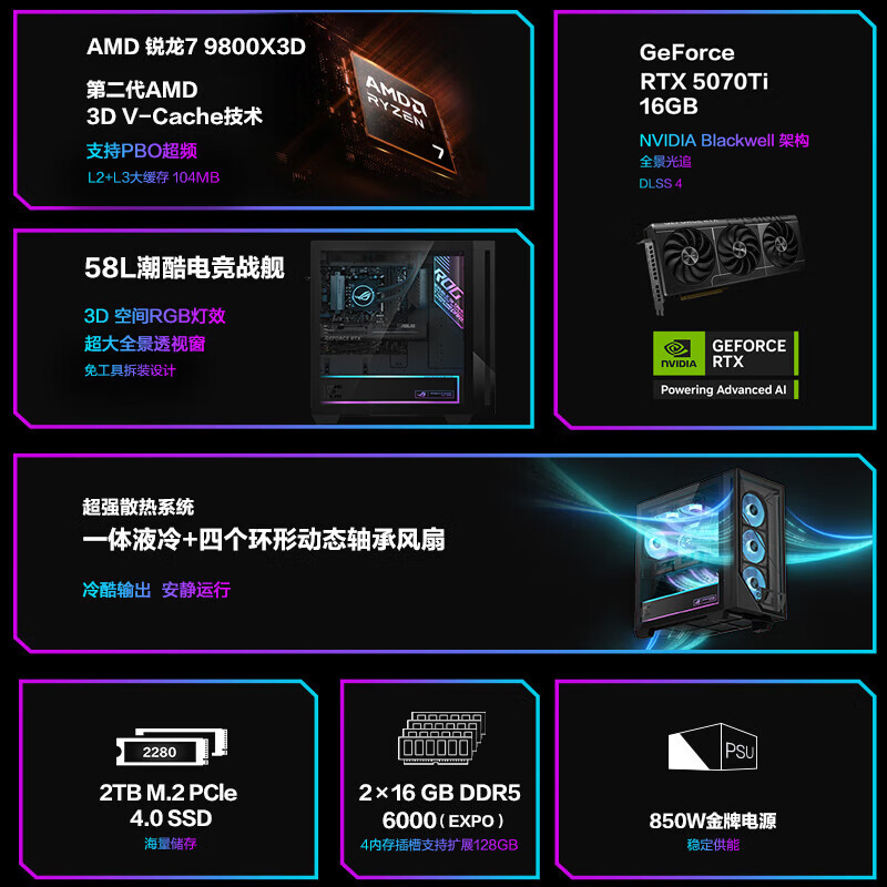 ROG魔霸9X 国家补贴 台式机游戏主机游戏电竞(R7-9800X3D RTX5070Ti 16GB显卡 32G DDR5 2TB SSD)