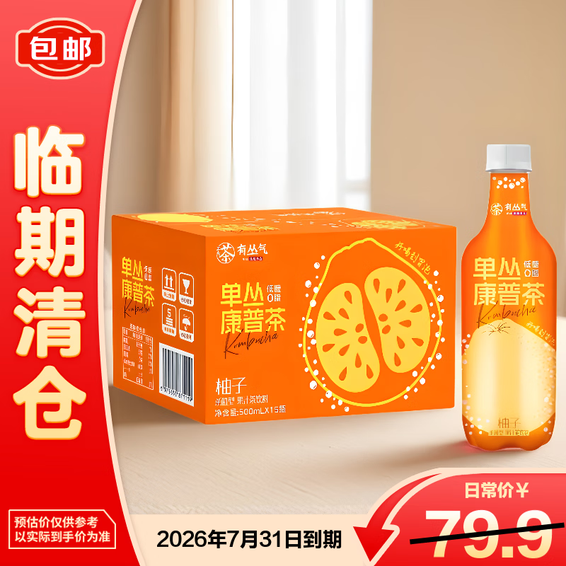 有丛气柚子单丛康普茶 发酵气泡柚子果汁茶饮料 500ml*15【临期清仓】
