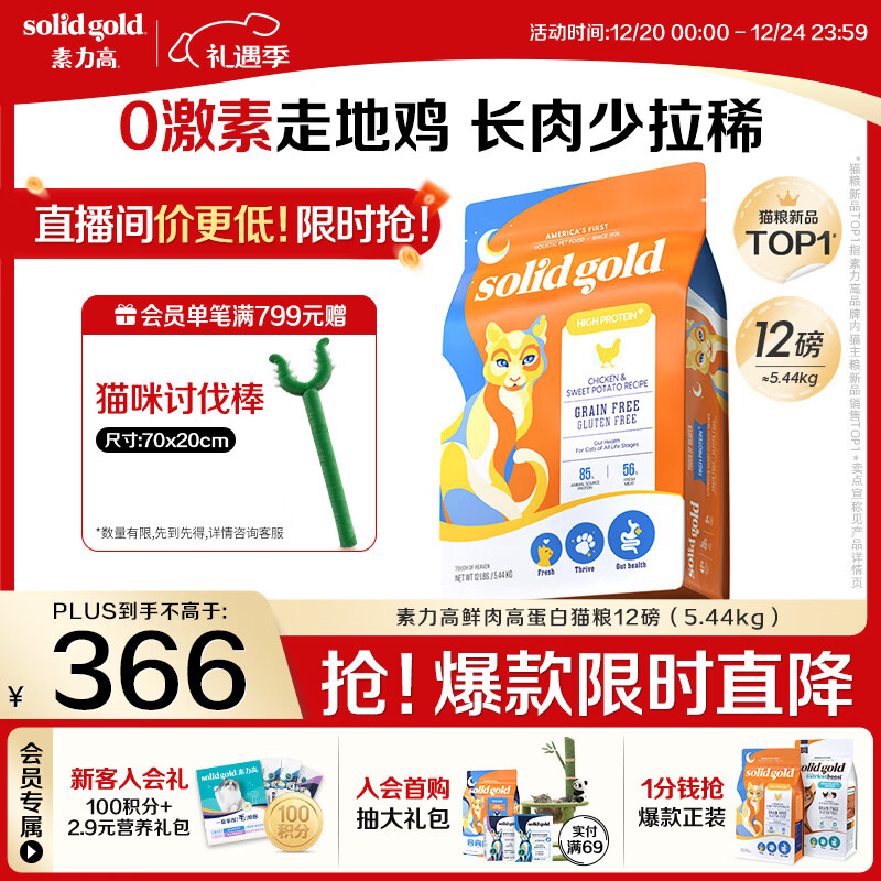 素力高（SolidGold）鲜肉高蛋白生鲜金素鸡鸡肉益生菌肠道猫粮12磅/5.44kg